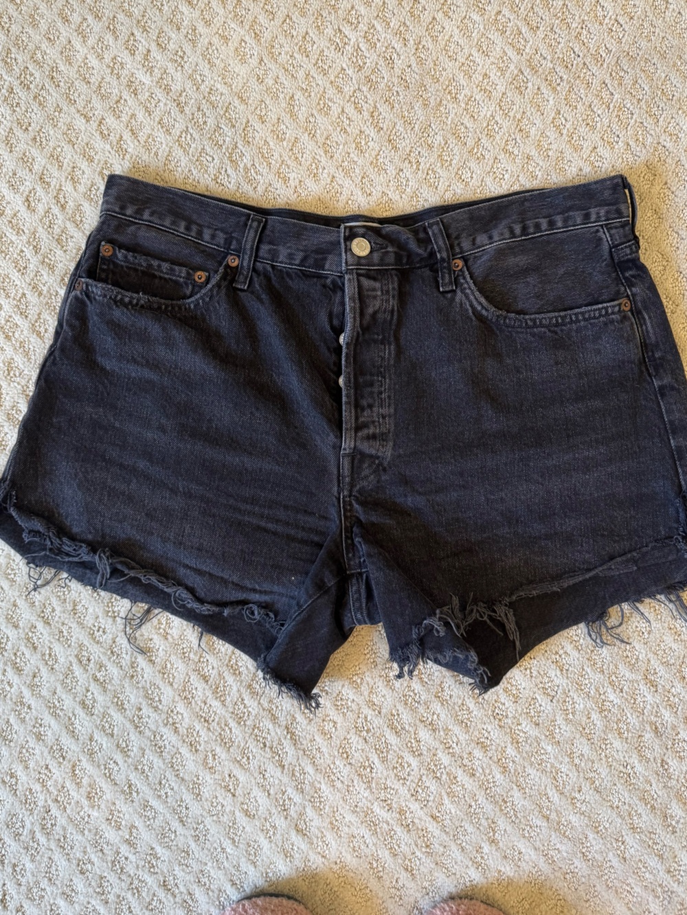 Agolde Black Distressed Cutoff Jean Shorts
